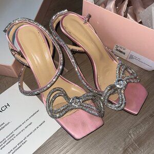Mach & Mach Crystal Double Bow Square Toe Sandals